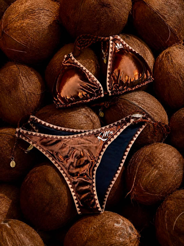 Nouveau Maillot de Bain Bronze et Or avec paréo