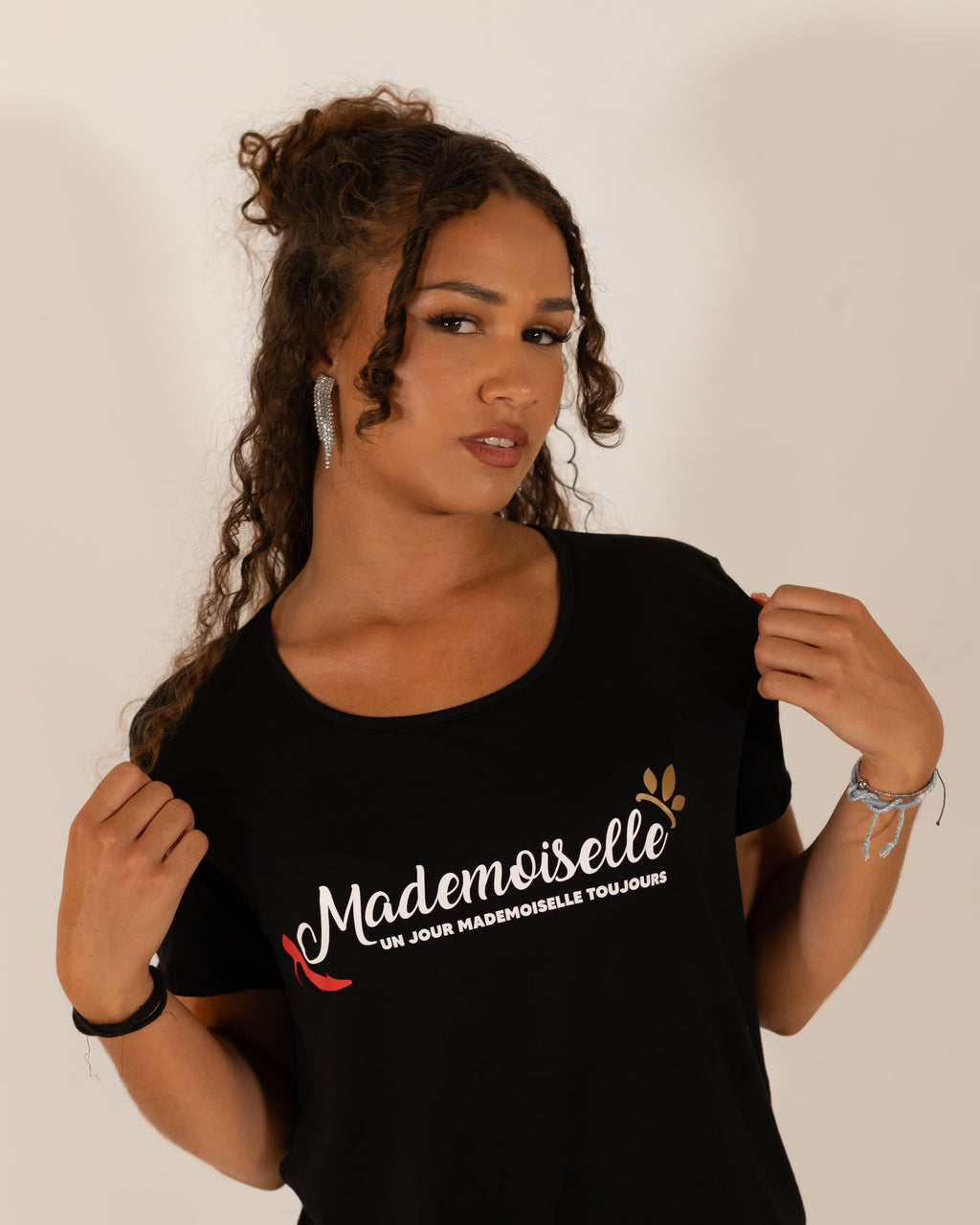 T-shirt Noir Pailletée Doré
